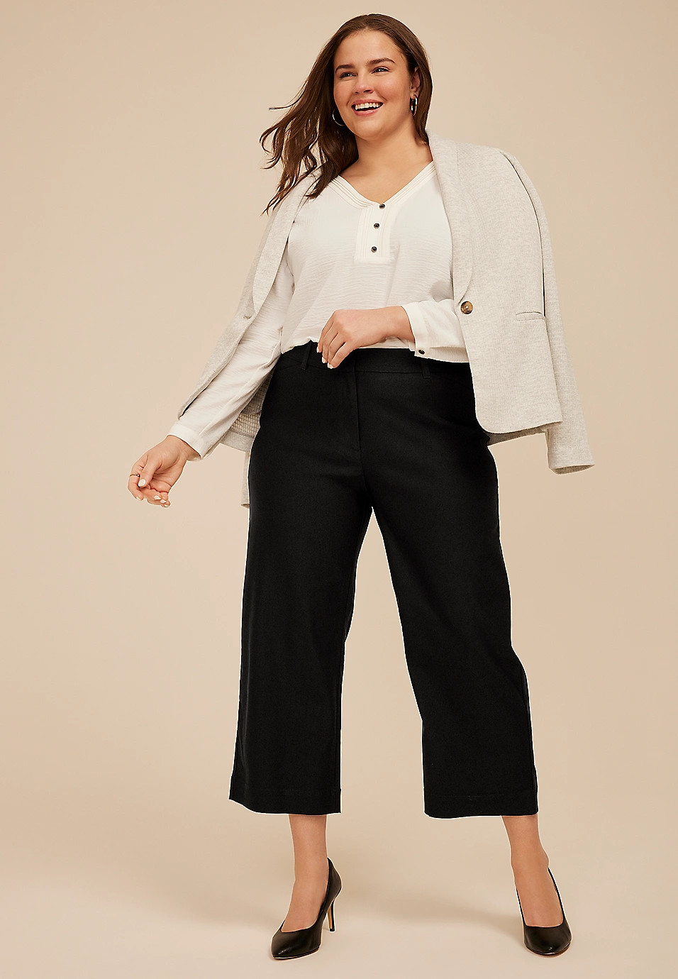 Plus Size Bengaline High Rise Sateen Wide Leg Cropped Pant | Maurices