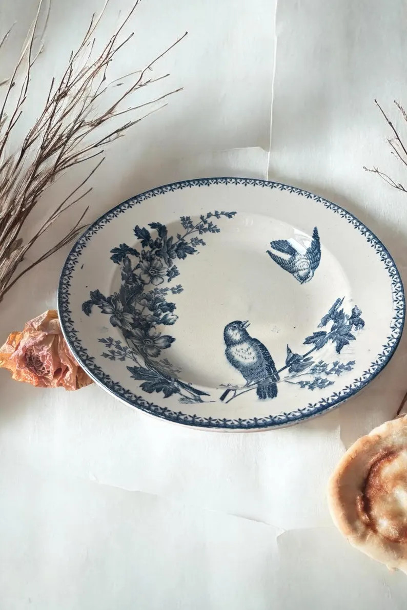 Antique French Blue Bird Plate: Mesange Longwy - Etsy | Etsy (Global)
