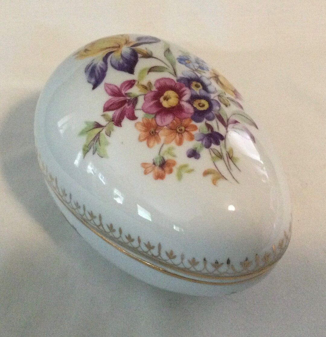 Vintage Germany Floral Porcelain Egg Shaped Lidded Box - Etsy | Etsy (US)