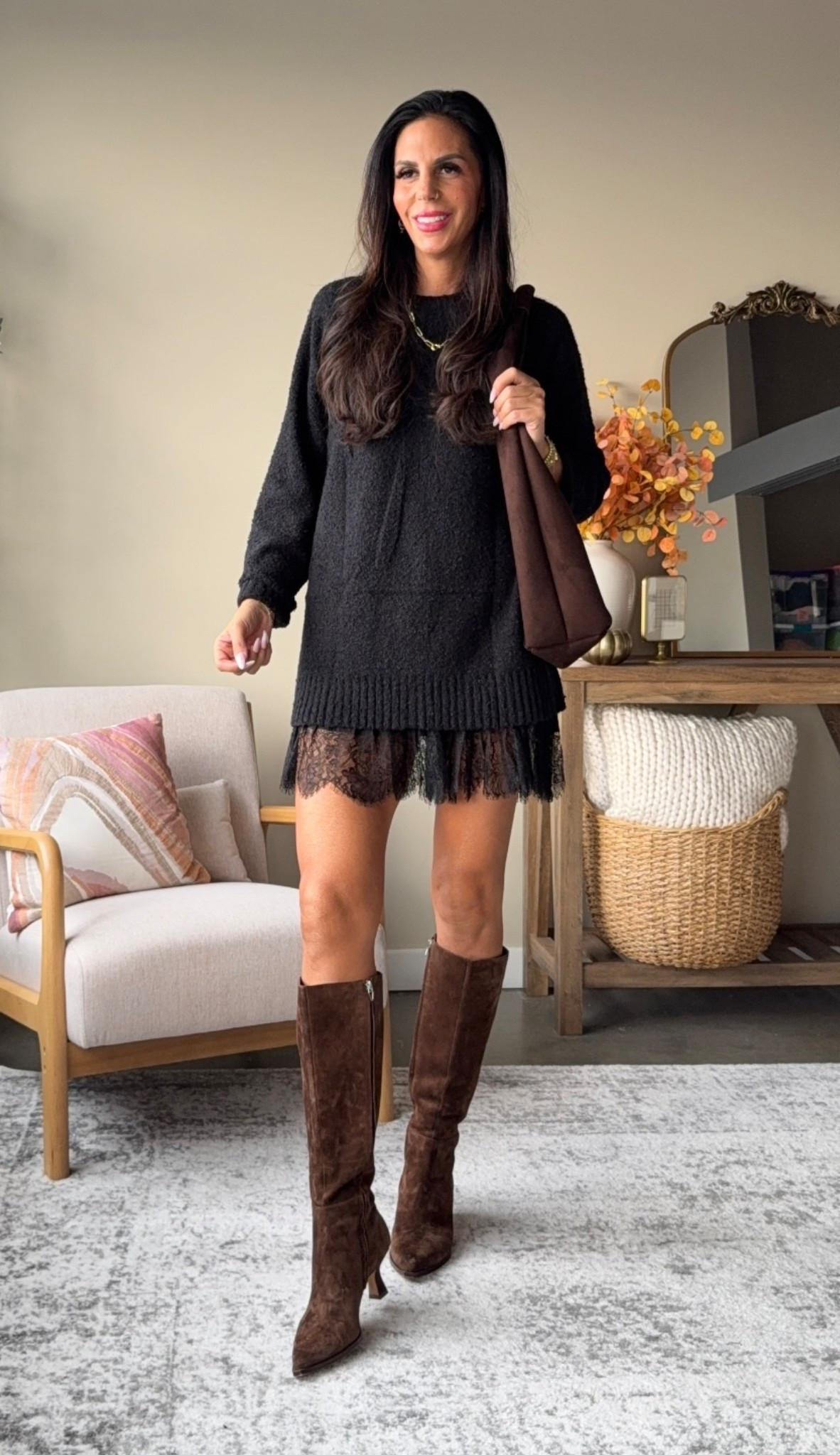 Amazon Slip Skirt - small 
Chunky amazon cardigan- small 
Brown tall boots are tts

#LTKFindsUnder50 #LTKU #LTKOver40 #LTKSeasonal

#LTKShoeCrush