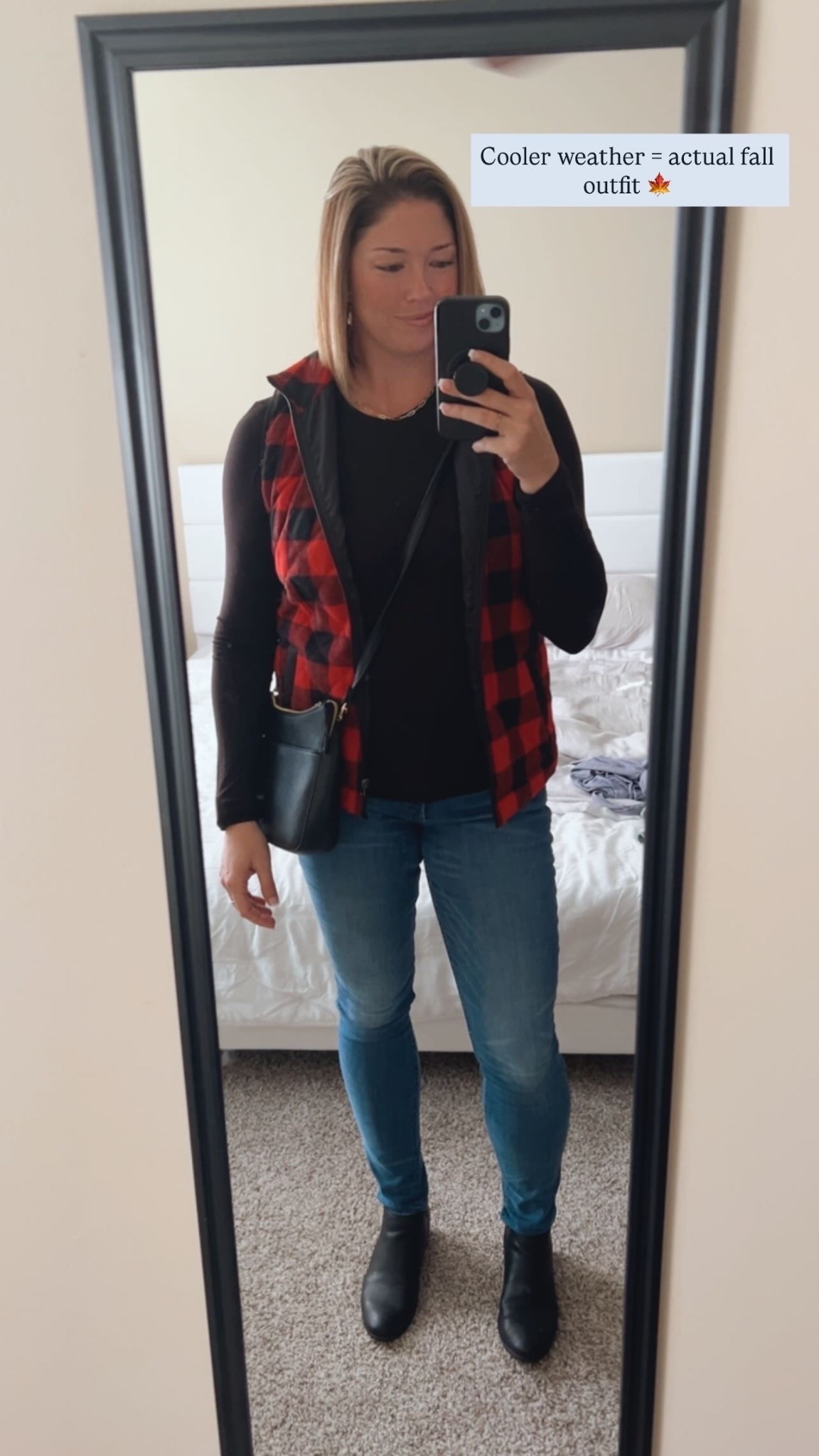 Fall classic look. Wearing size L in top and vest, 12L in jeans  

#LTKStyleTip #LTKTall #LTKMidsize