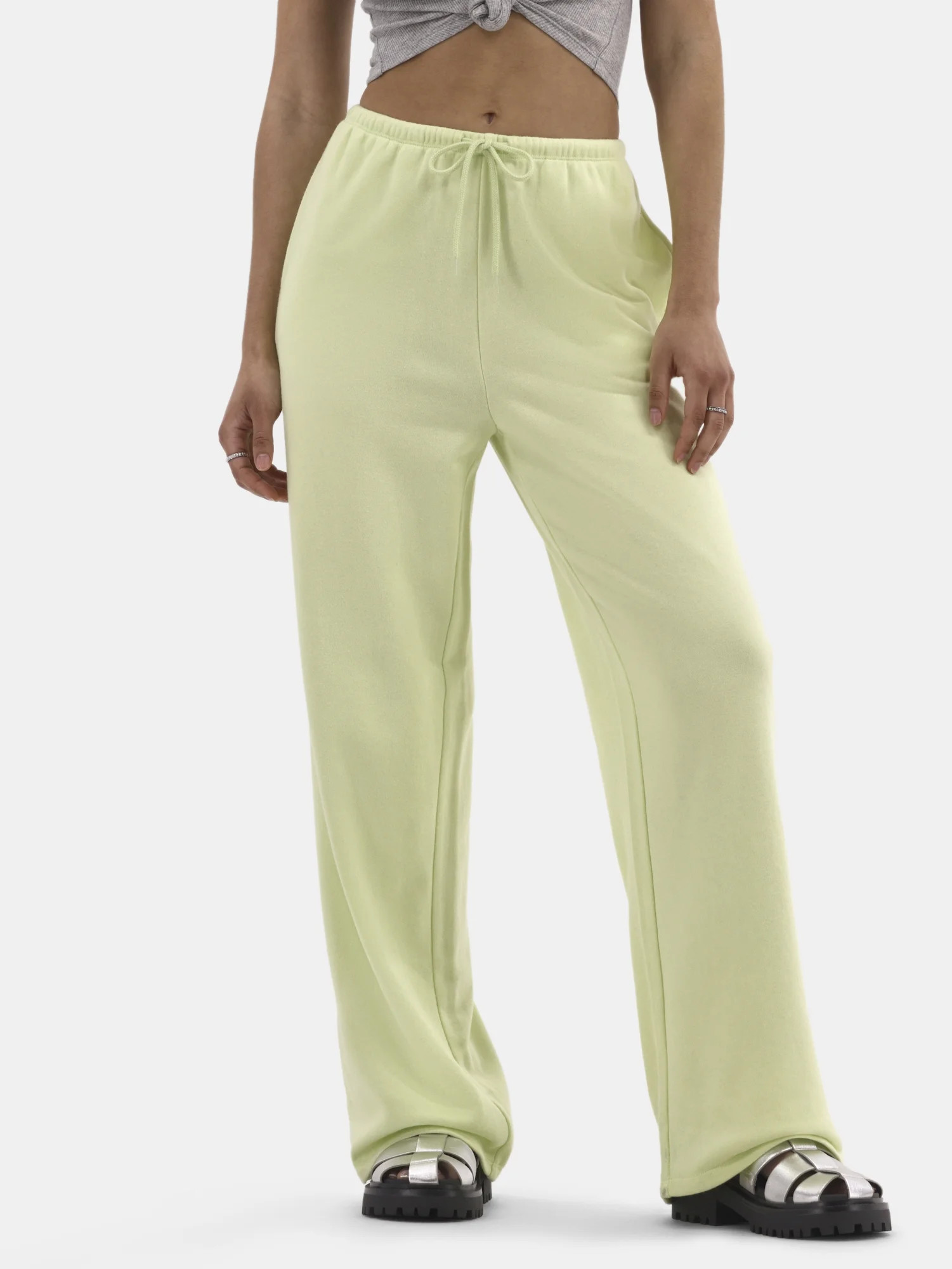 No Boundaries French Terry Lounge Pants with Wide Leg, Women's, Sizes XXS-XXL | Walmart (US)