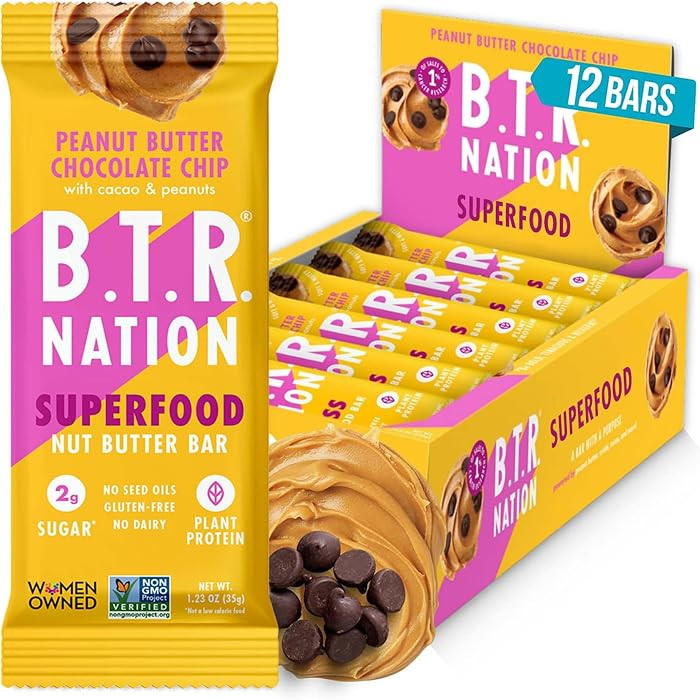B.T.R. Nation Vegan Keto Superfood Protein Bars - Peanut Butter Chocolate Chip BLISS | (12) Bars ... | Amazon (US)