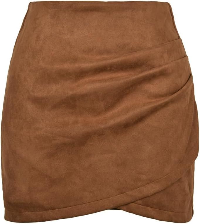 IDEALSANXUN Womens Suede Mini Skirt Fall Winter High Waisted Tulip Hem Stretch Wrap Bodycon Short... | Amazon (US)