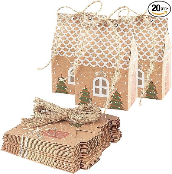 ANCIENTPWR 20 Christmas Cookie Boxes for Gift Giving Small Kraft Paper Goodie Bags for Kids with ... | Amazon (US)