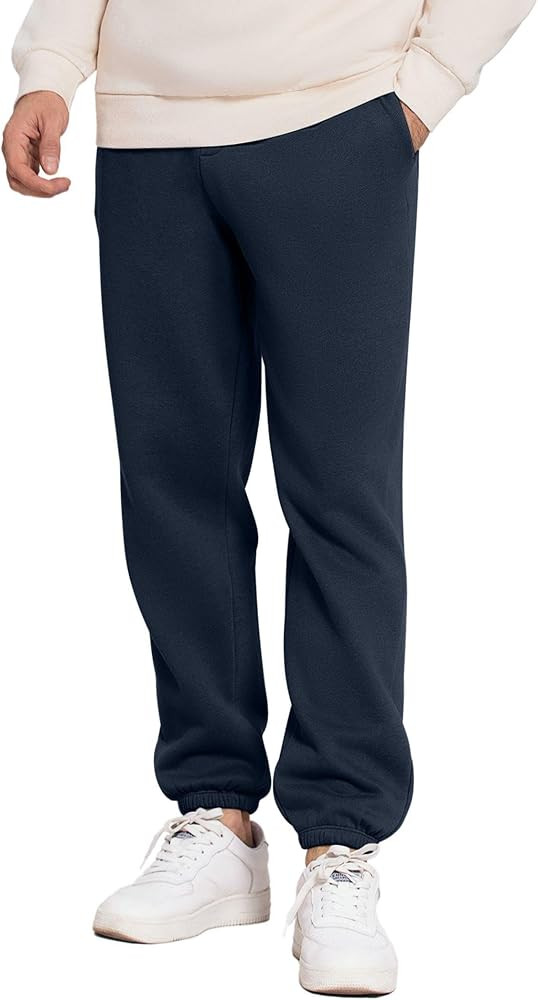 PINSPARK Men's Fleece Sweat Pants Joggers Cuffed Sweatpants Warm Cotton Baggy Sweatpants with Wai... | Amazon (US)