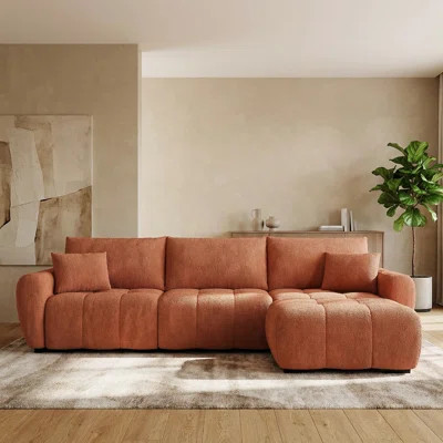 110" Boucle Fabric Modular Sectional Sofa - L Shape Extra-Large Seat, Pull-Line Design, Movable Ottoman With High Density Foam, Sturdy Metal&Wood Fram | Wayfair North America