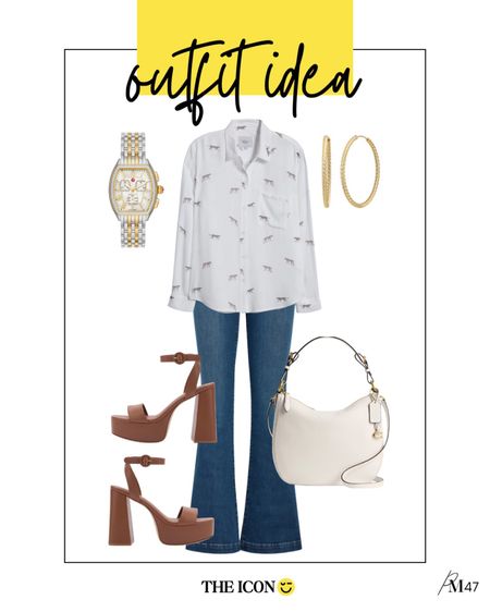 nordstrom anniversary sale 2023 

fall outfit idea! button down shirt with high waist flare jeans, platform heels, and leather handbag 

#LTKstyletip #LTKxNSale #LTKSeasonal