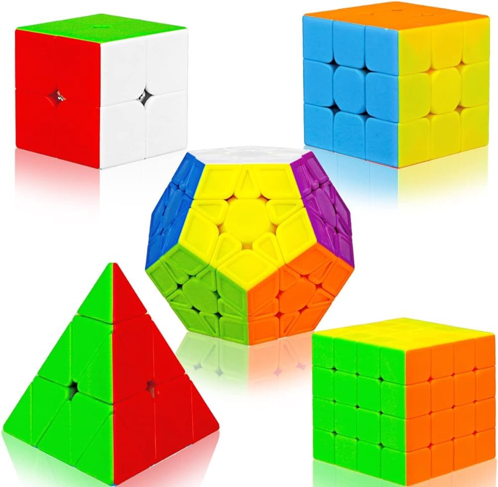 Speed Cube Set Magic Cube: 5 Pack Speed Cube 2x2x2 3x3x3 4x4x4 Pyramid Megaminx Cube Stickerless ... | Amazon (US)