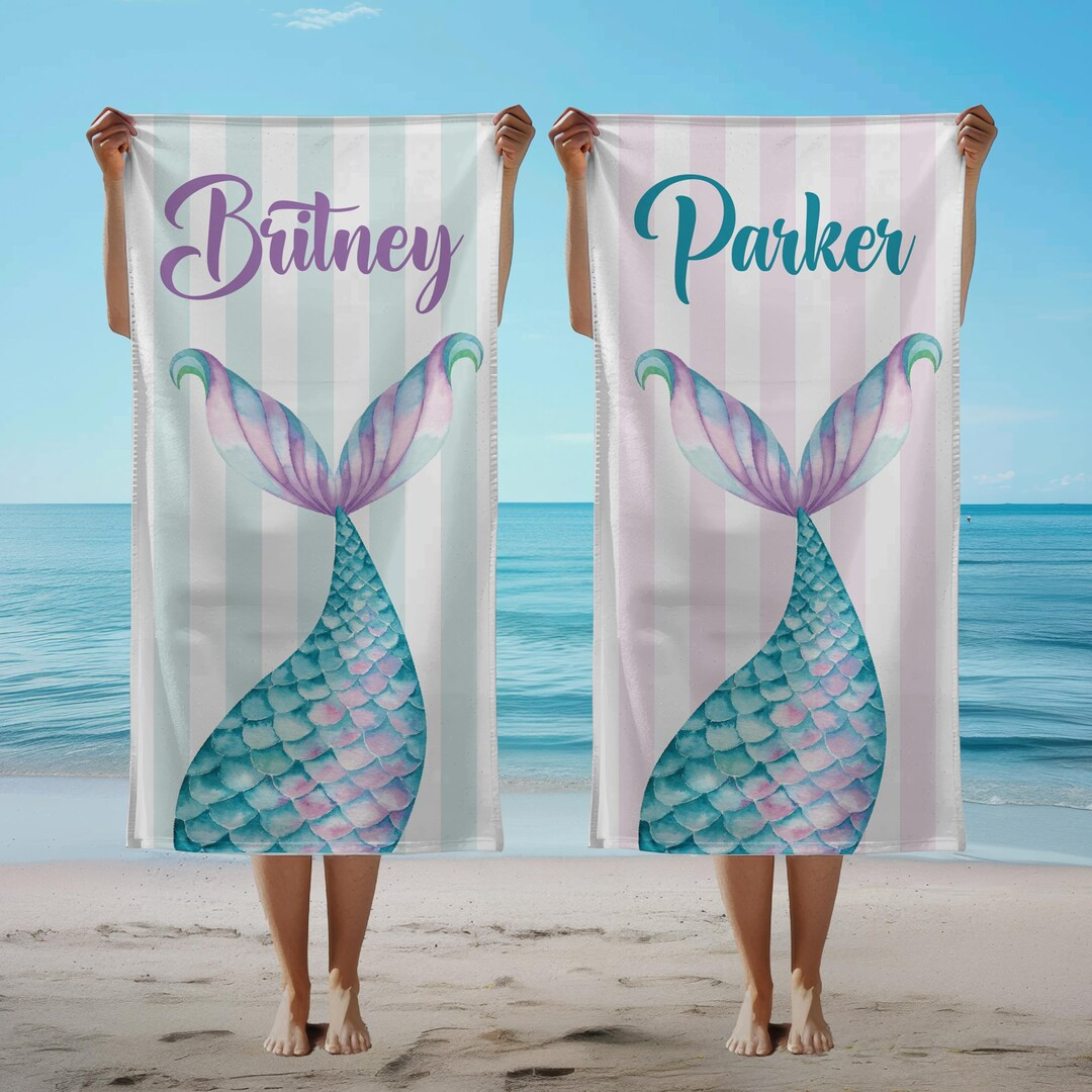 Mermaids Custom Beach Towel for Girls, Mermaid Party Favors, Personalized Name Towel Mermaid Tail... | Etsy (US)