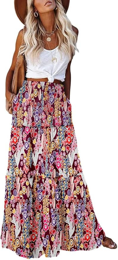 EARKOHA Womens Casual High Waist Tie Paisley Print Long Maxi Skirt with Pockets | Amazon (US)