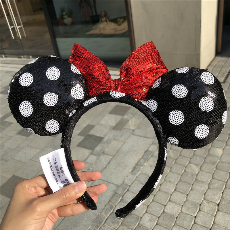 Disney Parks Black White Polka Dot Red Sequin Bow Minnie Mouse Ear Headband  | eBay | eBay US