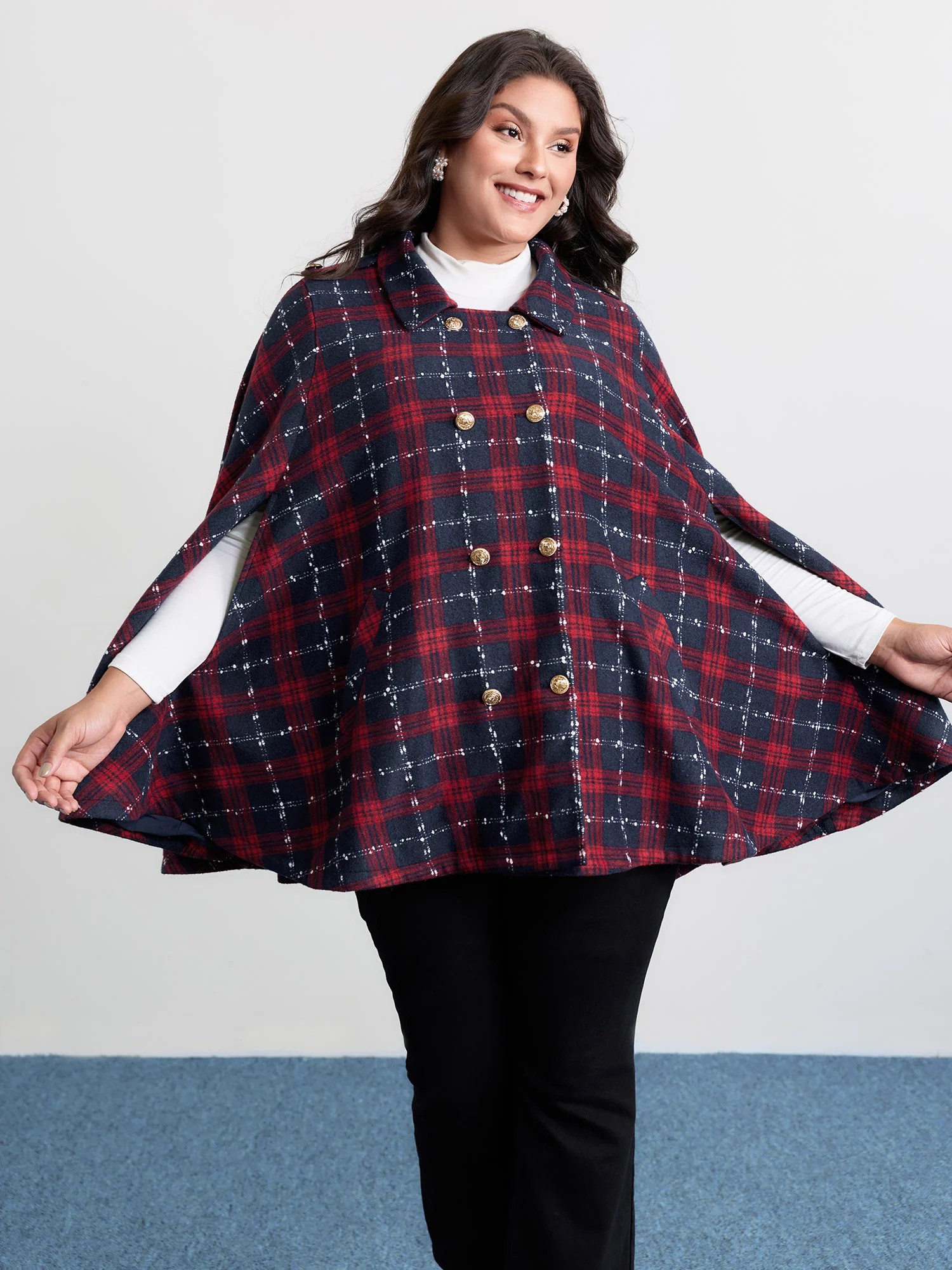 Holiday Plaid Double Button Hoodie Jacket | Bloomchic