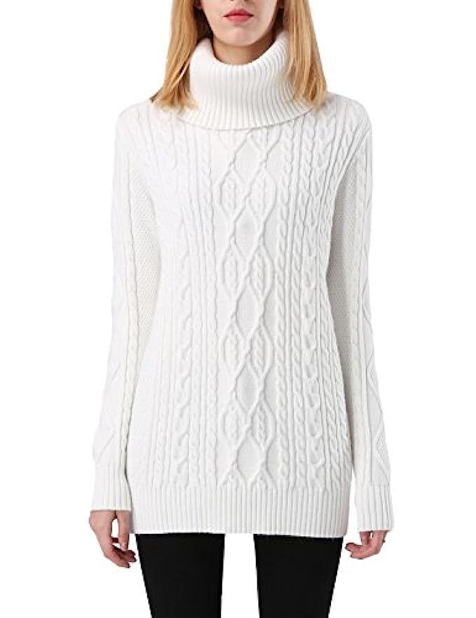 PrettyGuide Women's Long Sweater Turtleneck Cable Knit Tunic Sweater Tops | Amazon (US)