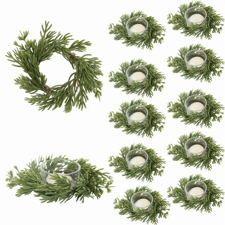 12 PCS Christmas Napkin Rings Mini Wreath Pine Garland Artificial Pine Branches Candle Rings Hold... | Walmart (US)