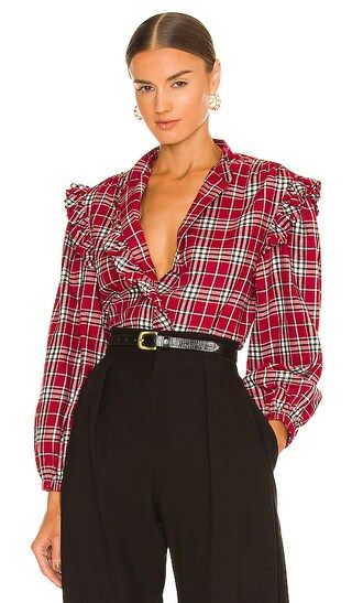 Flannel Plaid Ruffle Shirt in Red Combo | Revolve Clothing (Global)