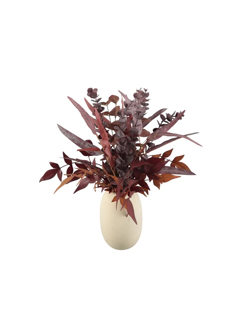 Better Homes and Gardens 17.5"H Artificial Fall Leaves & Euc Mix in 7"H Cream Ceramic Vase Made f... | Walmart (US)