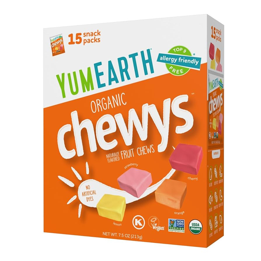 YumEarth Organic Chewys Fruit Flavored Candy Chews - Allergy Friendly, Gluten Free, Non-GMO, Vega... | Amazon (US)