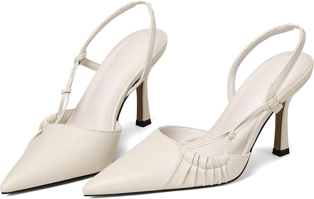 Womens Slingback Kitten Heel Closed Pointed Toe Stiletto Pumps 2025 Ankle Strap for Wedding Party... | Amazon (US)