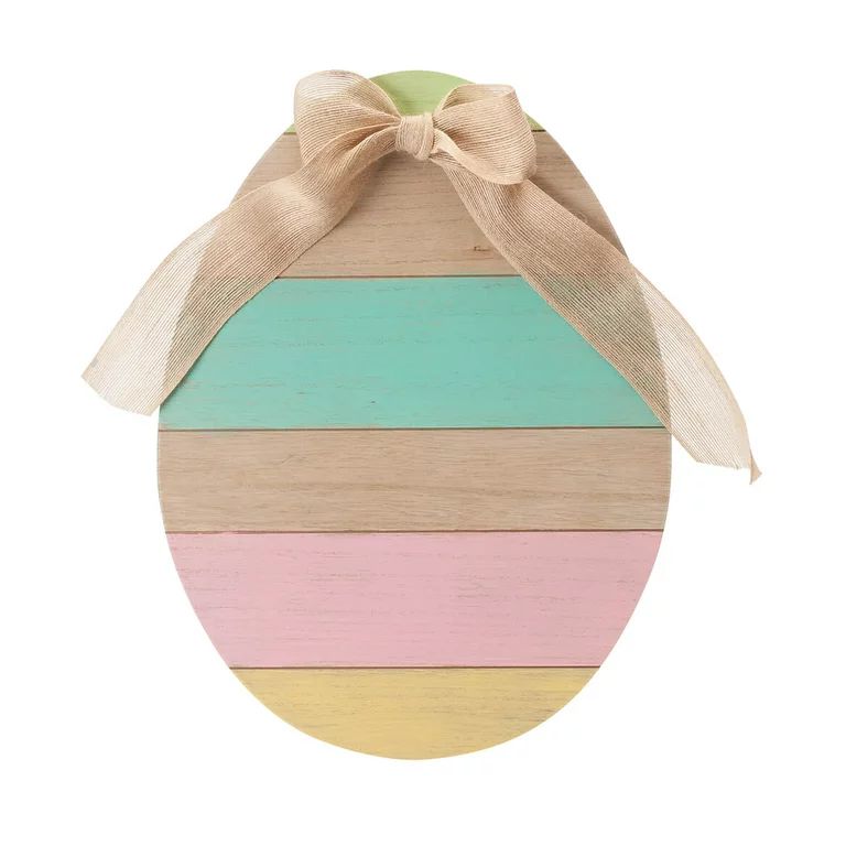 Wooden Egg Sign with Burlap Bow – Easter and Spring Home Accent Décor, 13 ¾” Wide x 18 ¼” High | Walmart (US)