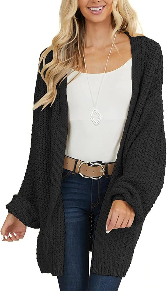 KYL Women's Open Front Chunky Knit Sweater Long Lantern Sleeve Oversized Cardigan with Pockets | Amazon (US)