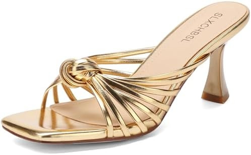 Slip On Kitten Heels for Woman, Square Toe Knotted Heeled Sandals | Comfortable 2.75 Inch Low Hee... | Amazon (US)