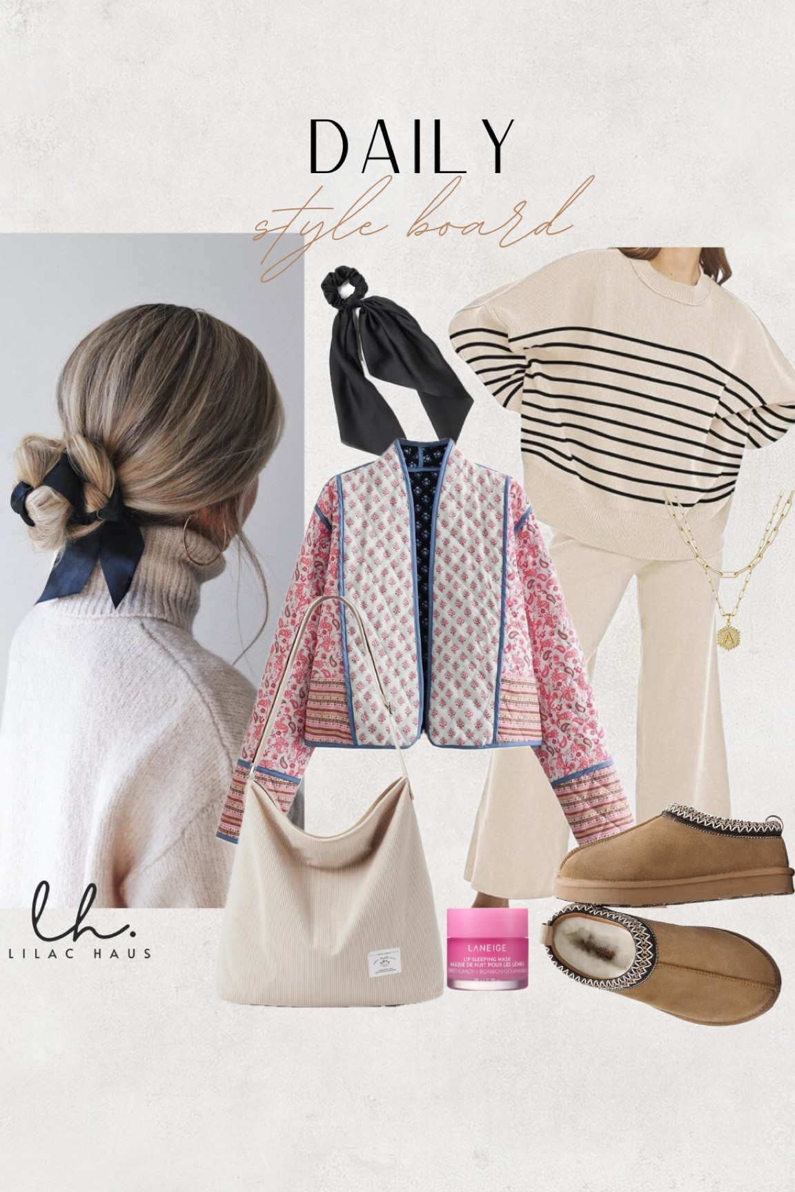Daily style board: lounge set styled!
•lounge set
•quilted jacket 
•cute hair tie 
•lip mask
•easy purse
•Ugg dupes 

#LTKFindsUnder50 #LTKGiftGuide #LTKSeasonal