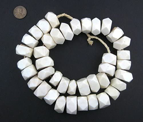 White Bone Beads - Full Strand of Fair Trade African Beads - The Bead Chest (Faceted, White) | Amazon (US)
