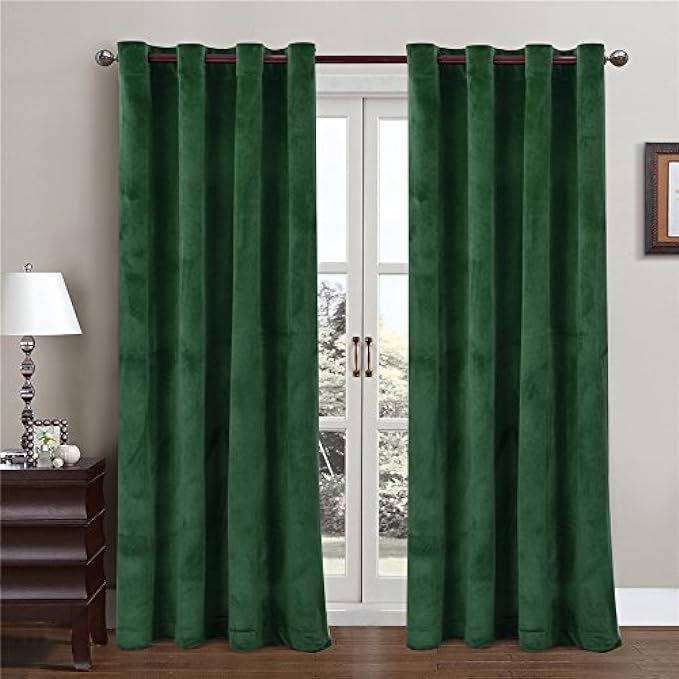 Comforhome Solid Soft Velvet Window Curtain Grommets Drapes Dark Green 52" x 95" (1 Panel) | Amazon (US)