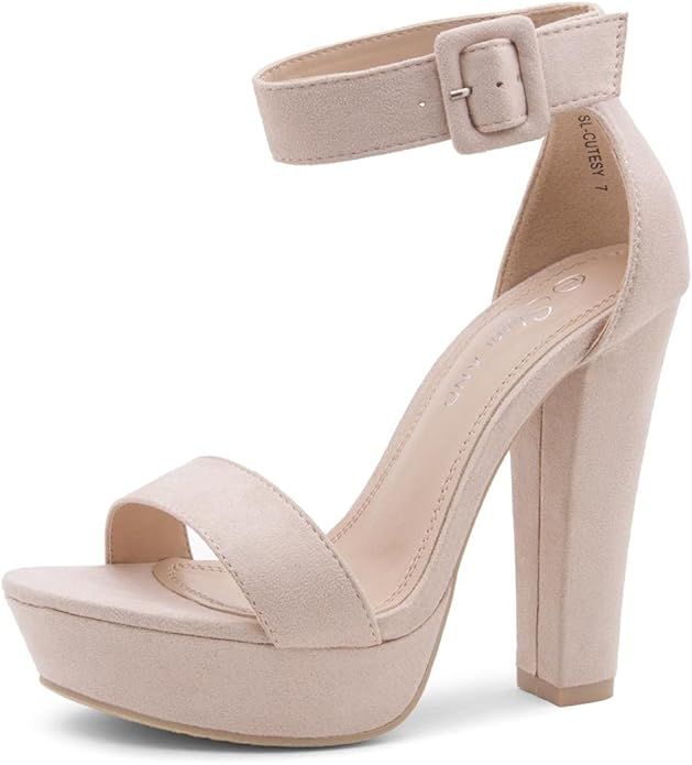 Shoe Land SL-Cutesy Women's Open Toe Ankle Strap Chunky Platform Dress Heel Sandal | Amazon (US)