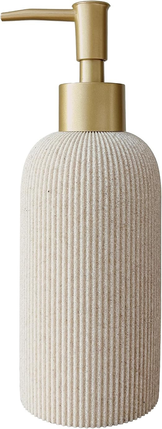 Sand Beige Hand Soap Dispenser with Matte Gold Pump, 11oz | Amazon (US)
