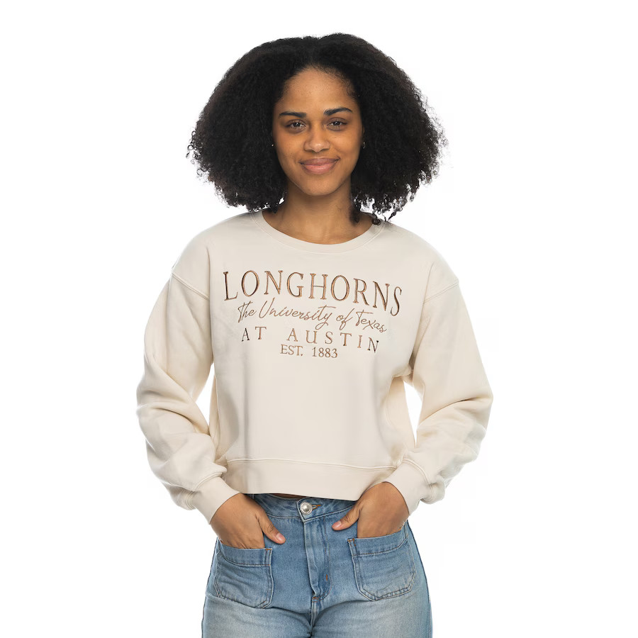 Texas Longhorns ZooZatz Women's Cropped Crewneck Sweatshirt - Tan | Fanatics