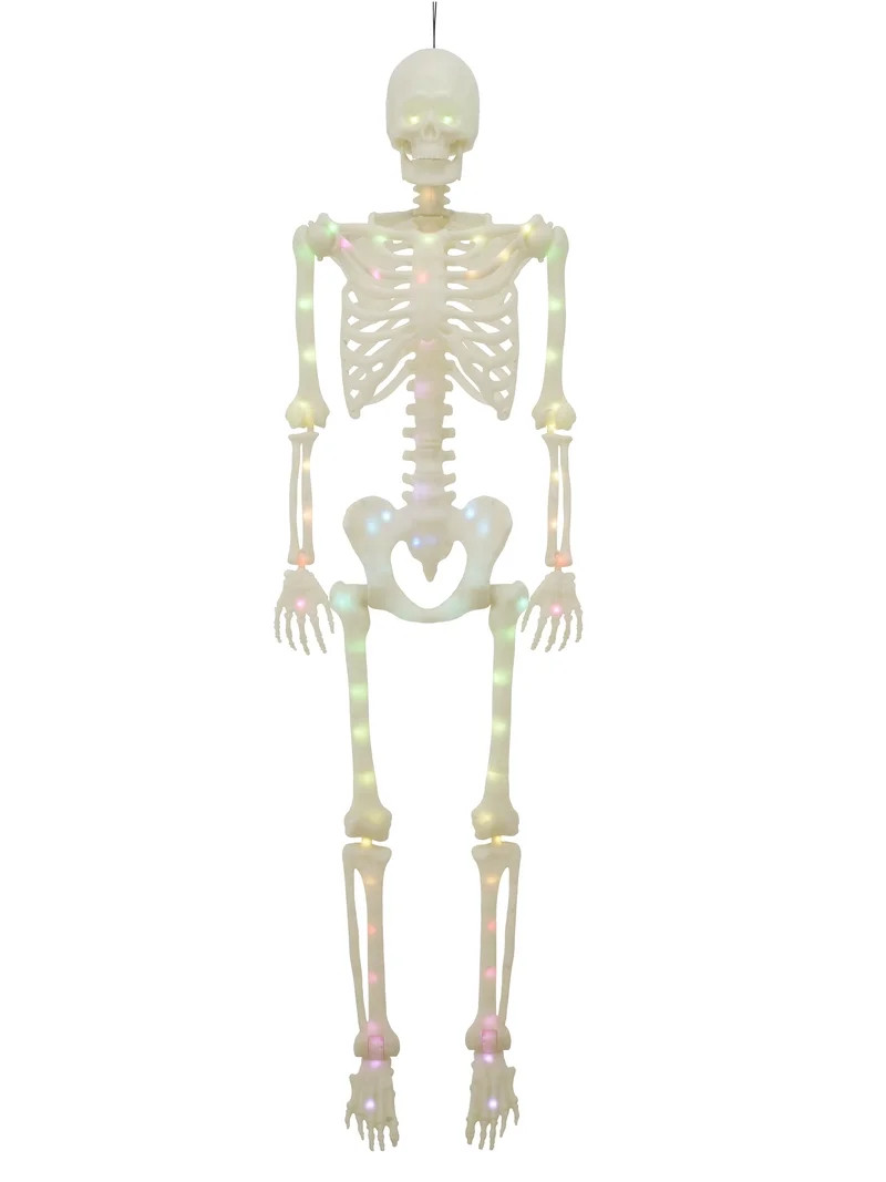 5-Foot Poseable Rainbow LED Illuminated Skeleton, Halloween Hanging Decoration, by Way to Celebra... | Walmart (US)