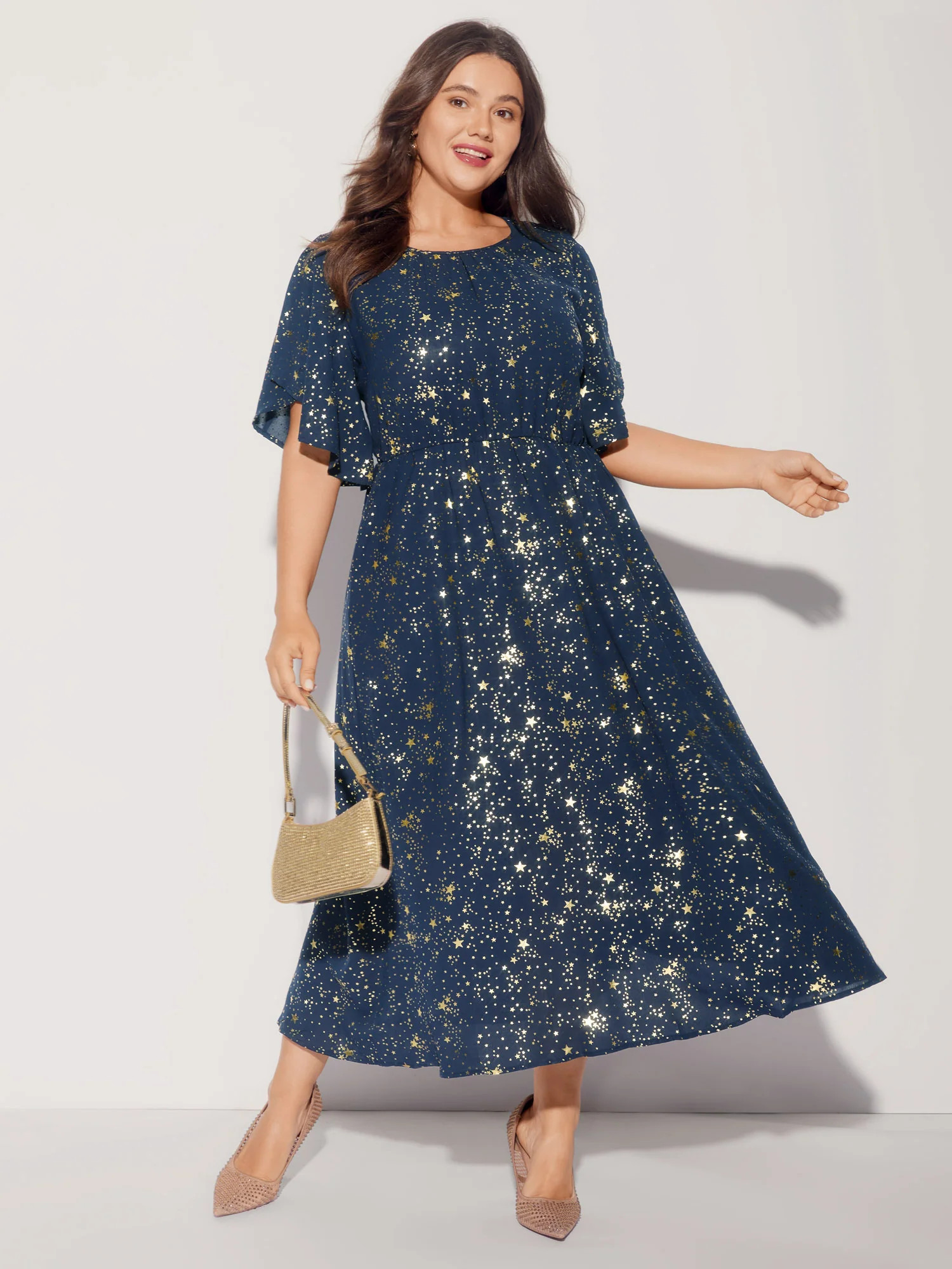Glitter Star Split Sleeve Midi Dress | Bloomchic