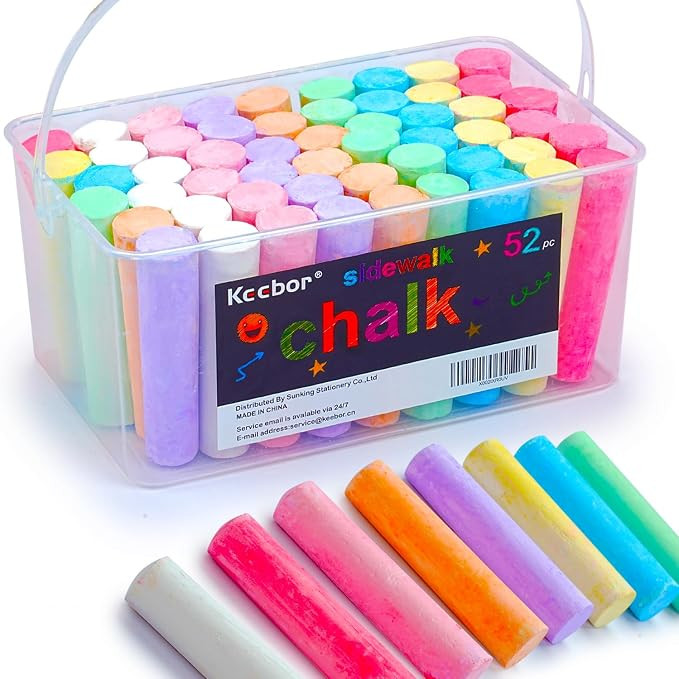 Keebor Washable Sidewalk Chalk, 54 Pcs 8 Colors Jumbo Chalks Bulk, Non-Toxic Chalk, Painting on C... | Amazon (US)