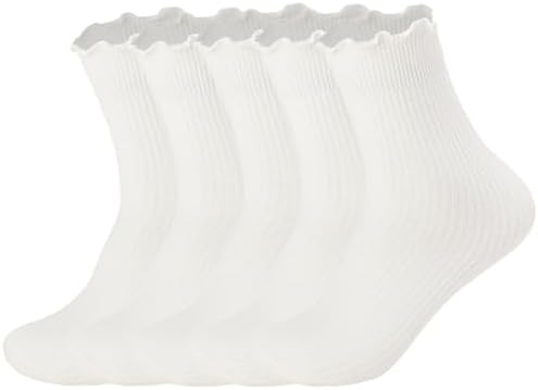 Flydo Ruffle Socks Women Cotton Socks Cute White Socks for Women Girls Lettuce Edge Socks Women F... | Amazon (US)