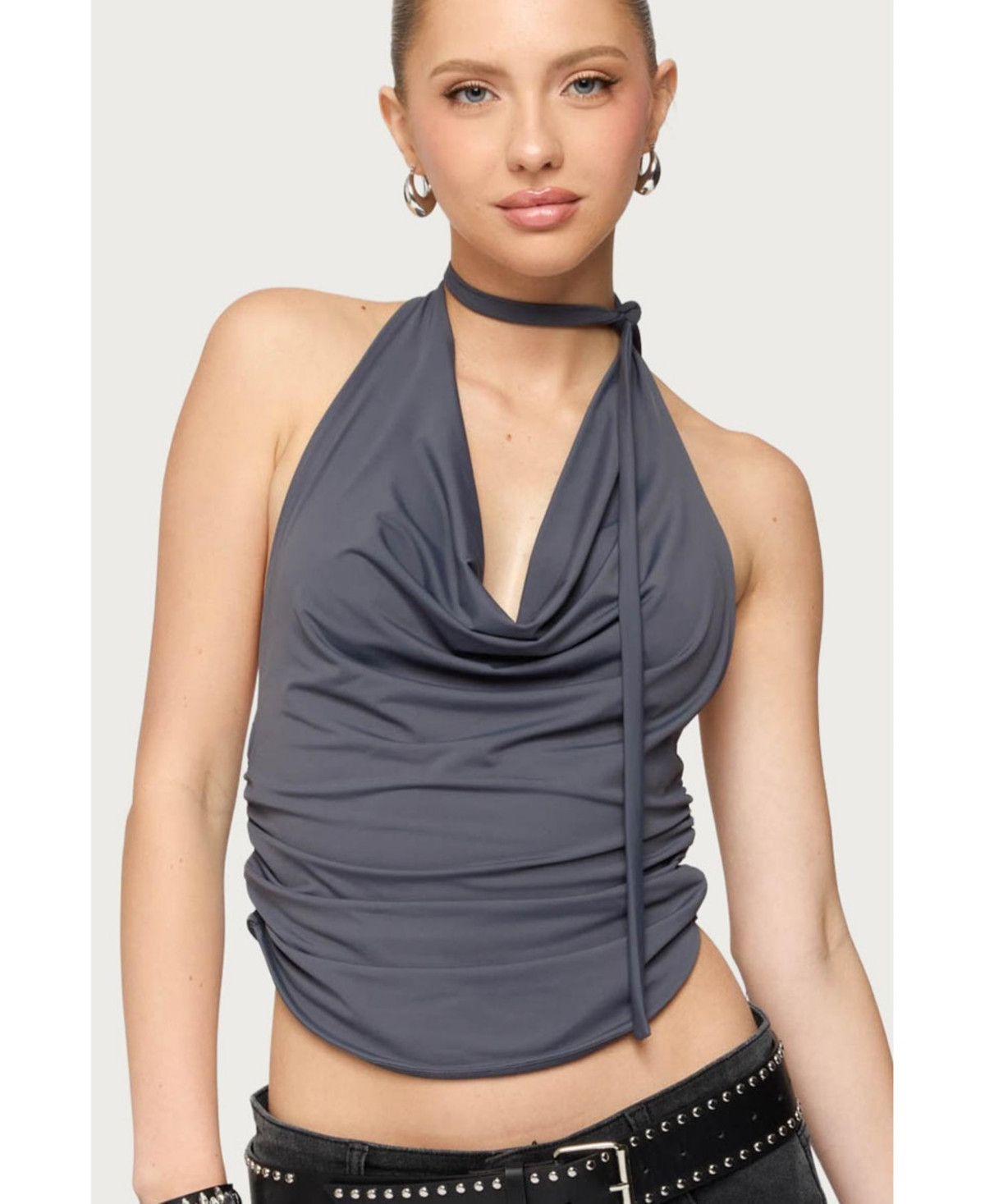 Edikted Women's Two Piece Cowl Neck Scarf Halter Top - Dark-gray | Macy's