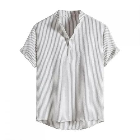 【Konfa】 Polo Shirts For Men White Men Summer Printed Top Shirt Collar Cotton And Linen Fashion Top C | Walmart (US)