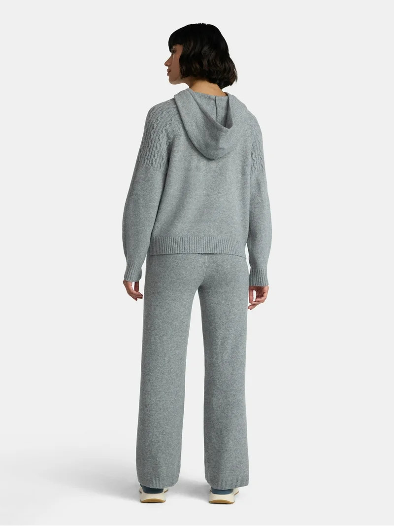 Time and Tru Women's Cable Knit Hoodie Sweater and Pants Set, 2-Piece, Sizes XS-XXXL | Walmart (US)