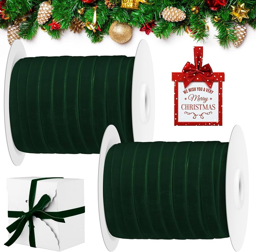 Cindeer 100 Yards Velvet Christmas Ribbon Velvet Christmas Ornaments Satin Vintage Trim Velvet Ri... | Amazon (US)