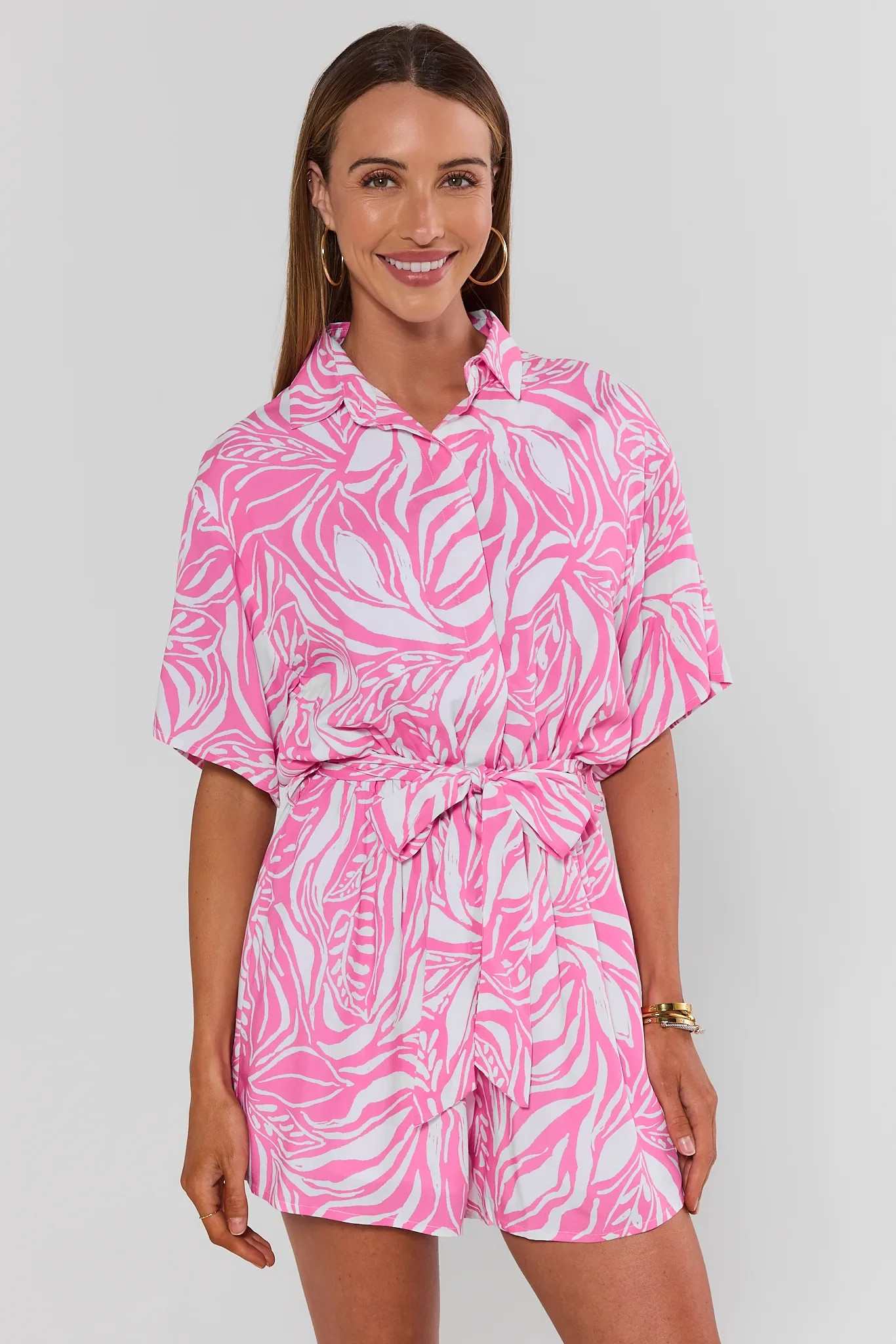 Pink Print Button Up Romper | Avara