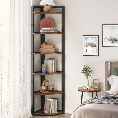 6-Tier Rustic Corner Bookshelf Storage Shelf For Living Room & Office | Wayfair North America