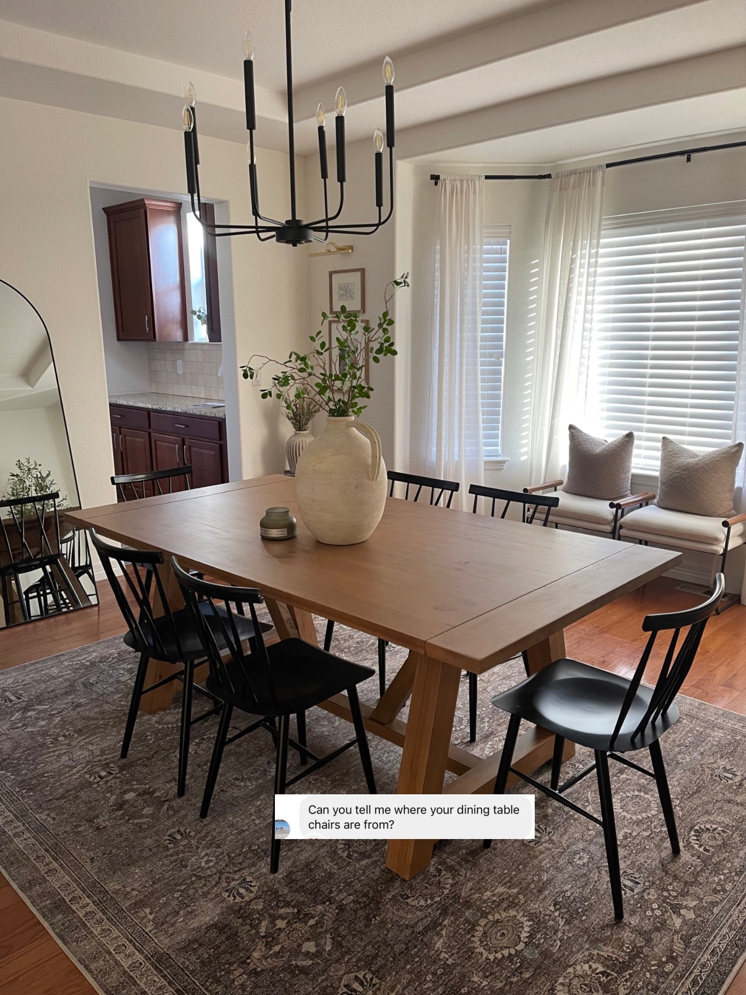 Dining table + chairs linked below 

Dining room decor 
Dining room 
Neutral decor 
Neutral furniture 
Neutral home 
Neutral dining room 
World market 
Target 
Target find 
Walmart home 
Walmart find 

#LTKsalealert #LTKstyletip #LTKhome