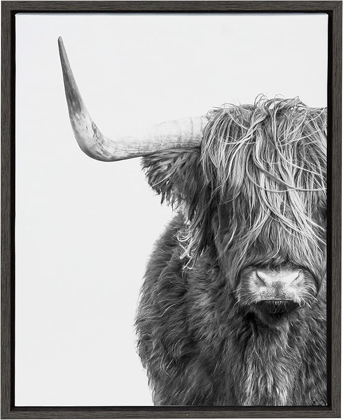 Kate and Laurel Sylvie Highland Cow Black and White Portrait Framed Canvas by Amy Peterson, 18x24... | Amazon (US)