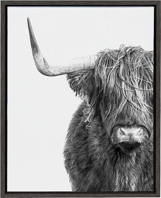 Kate and Laurel Sylvie Highland Cow Black and White Portrait Framed Canvas by Amy Peterson, 18x24... | Amazon (US)