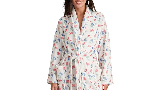 Owl's-Yard Women's Soft Summer Dressing Gown Floral Fruit Print Plush Shawl Collar Bathrobe Warm ... | Amazon (US)
