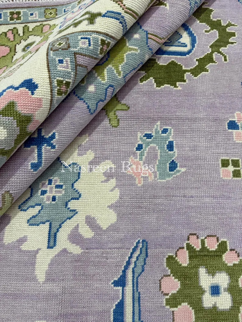 Handmade Oushak Rug 8x10 | Lavender Purple Turkish Carpet | Soft Pastel Vintage Style | Modern Fl... | Etsy (Global)