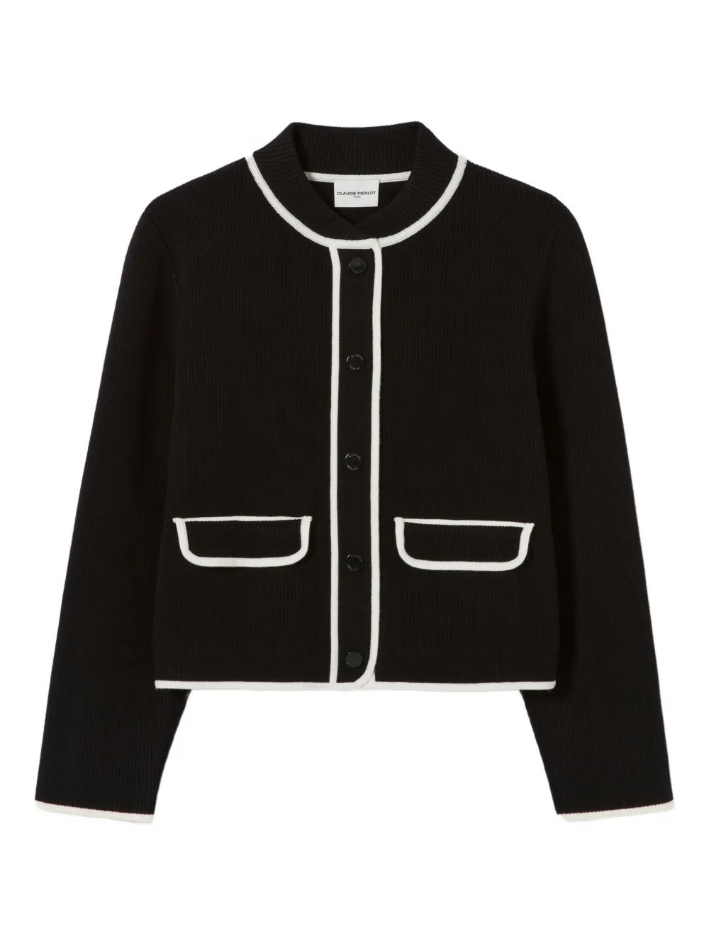 Claudie Pierlot ribbed-knit contrast-trim Cardigan | Black | FARFETCH UK | Farfetch Global