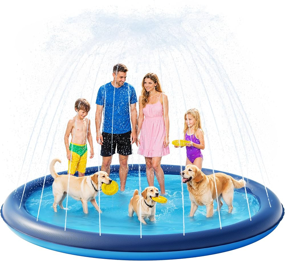QPAU Splash Pad with Flying Disc for Dogs & Kids – 98" Non-Slip Sprinkler Pool, Durable 0.52mm ... | Amazon (US)