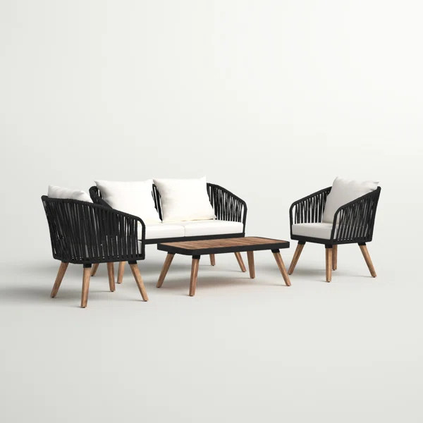 Larry Solid Wood 4 - Person Seating Group with Cushions | Wayfair North America